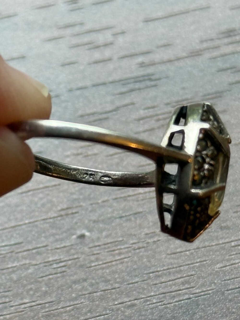Art Deco Citrine and Marcasite Cocktail Ring in Sterling Silver - Picture 3 of 6